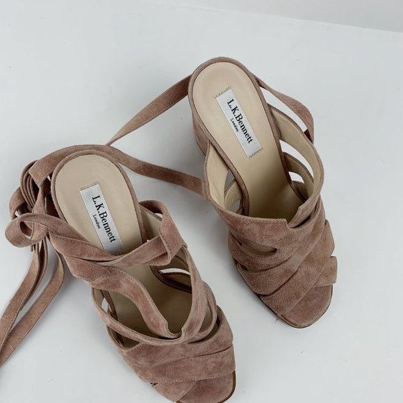 L.K. Bennett Seline Pink Suede Strap Tie Sandals - Picture 6 of 16